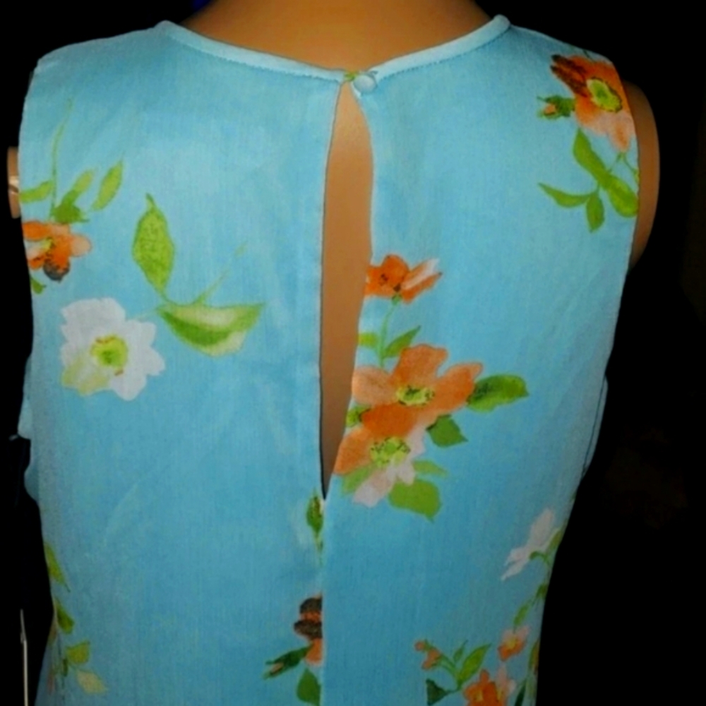 Calvin Klein Blue Floral Sleeveless Sundress with Crew Neck,Women's Dress Size:8 - Picture 3 of 9